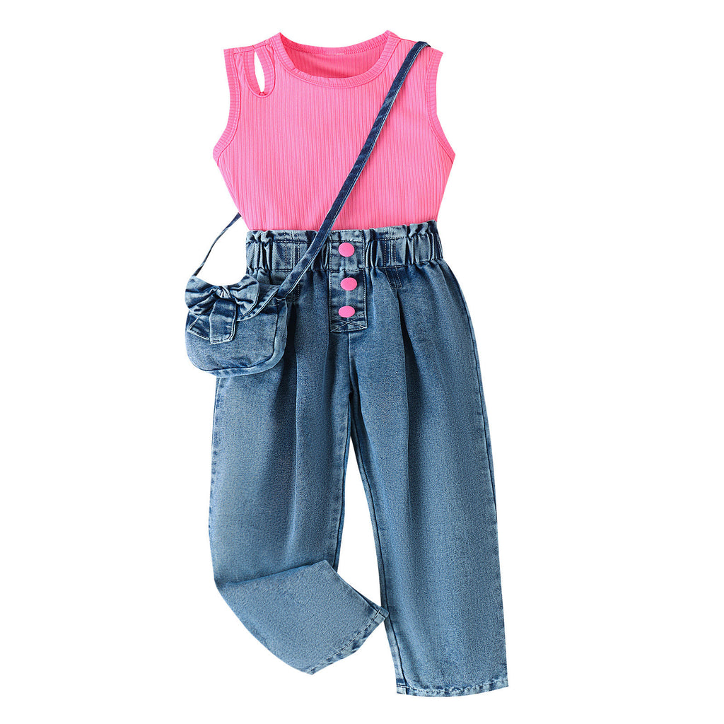 Sleeveless top denim pants set