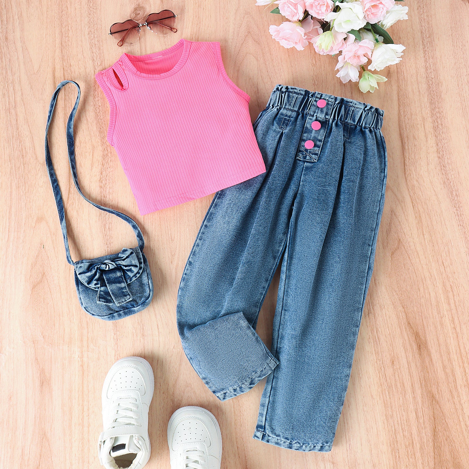 Sleeveless top denim pants set