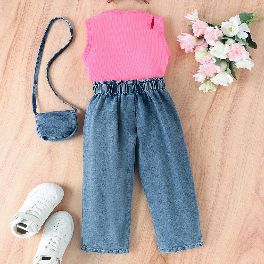Sleeveless top denim pants set
